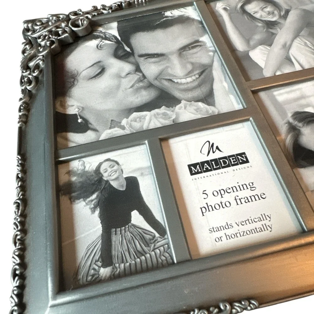 Malden International Design 5 Opening Collage Photo Frame Ornate Silver Tone